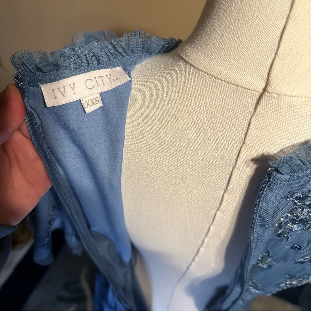 Ivy City Co Blue Embroidered ruffled Dress - Picture 6 of 6